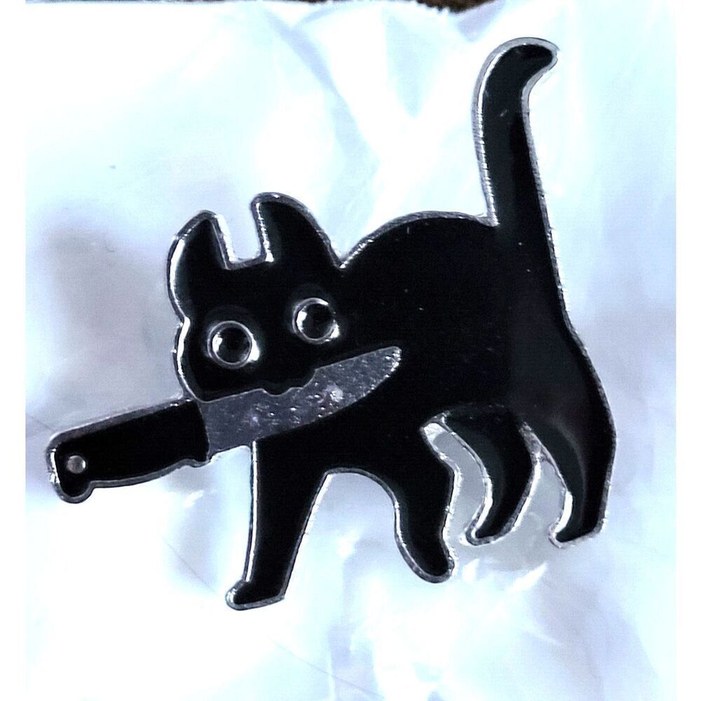 New Without Tags Cat with Knife Enamel Pin 1.25in wide 1in tall